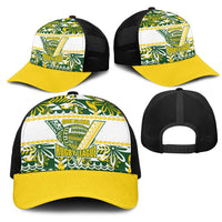 Cook Islands Island Floral Mesh Trucker Cap Green Traditional Kuki's Geometric Pattern LT9 - Polynesian Pride
