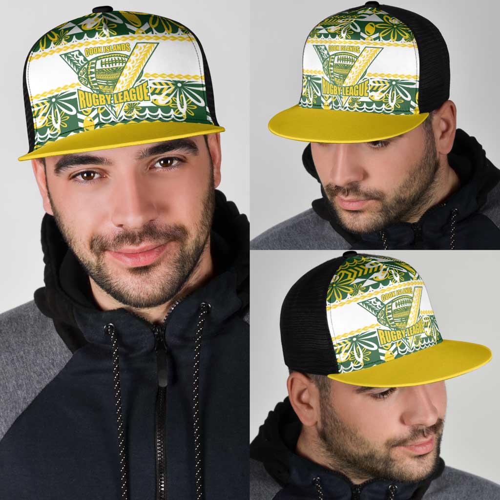 Cook Islands Island Floral Mesh Trucker Cap Green Traditional Kuki's Geometric Pattern LT9 - Polynesian Pride