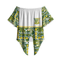 Cook Islands Island Floral Off Shoulder Wrap Waist Top Green Traditional Kuki's Geometric Pattern LT9 - Polynesian Pride