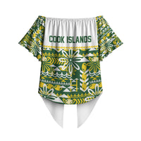 Cook Islands Island Floral Off Shoulder Wrap Waist Top Green Traditional Kuki's Geometric Pattern LT9 - Polynesian Pride