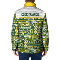 Cook Islands Island Floral Padded Jacket Green Traditional Kuki's Geometric Pattern LT9 - Polynesian Pride