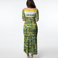 Cook Islands Island Floral Puletasi Green Traditional Kuki's Geometric Pattern LT9 - Polynesian Pride