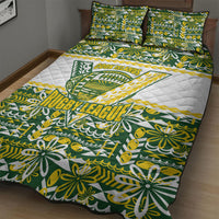 Cook Islands Island Floral Quilt Bed Set Green Traditional Kuki's Geometric Pattern LT9 - Polynesian Pride