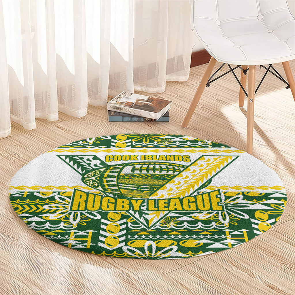 Cook Islands Island Floral Round Carpet Green Traditional Kuki's Geometric Pattern LT9 - Polynesian Pride