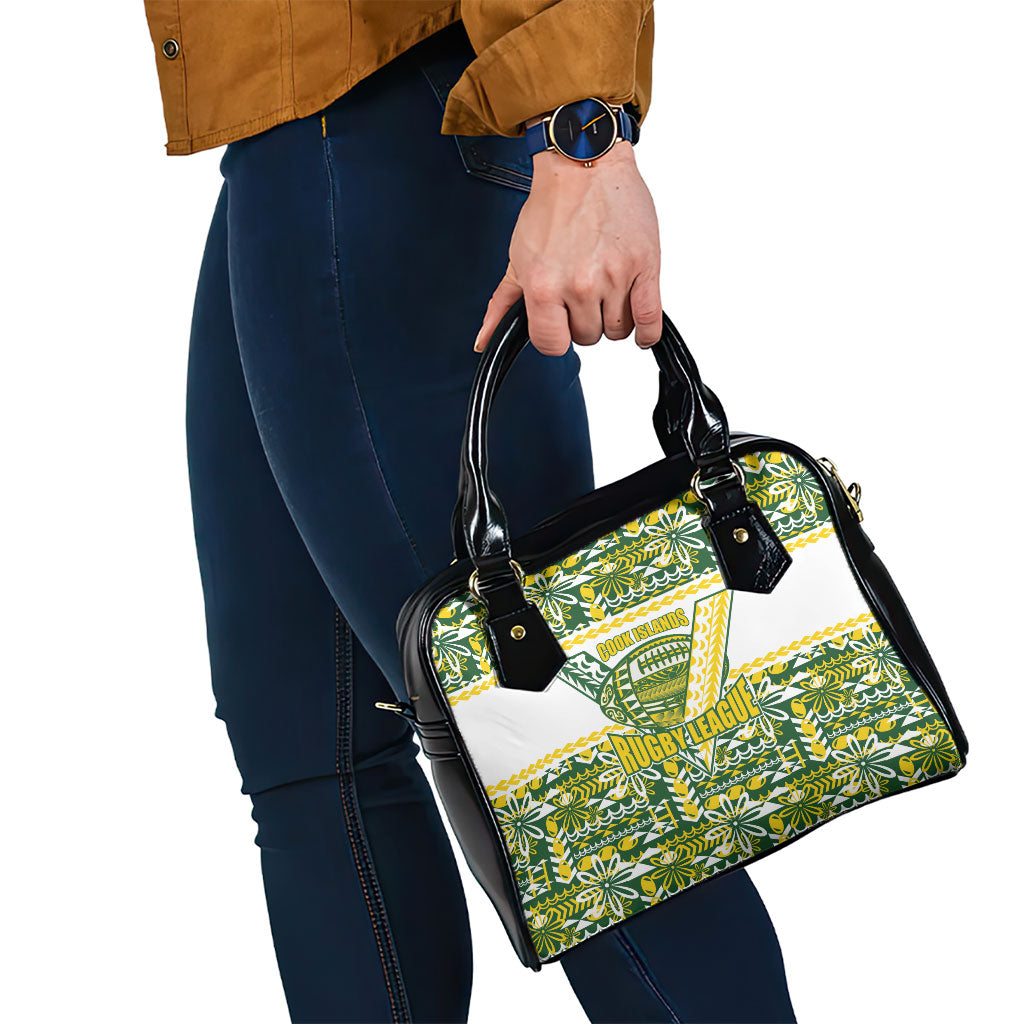 Cook Islands Island Floral Shoulder Handbag Green Traditional Kuki's Geometric Pattern LT9 - Polynesian Pride