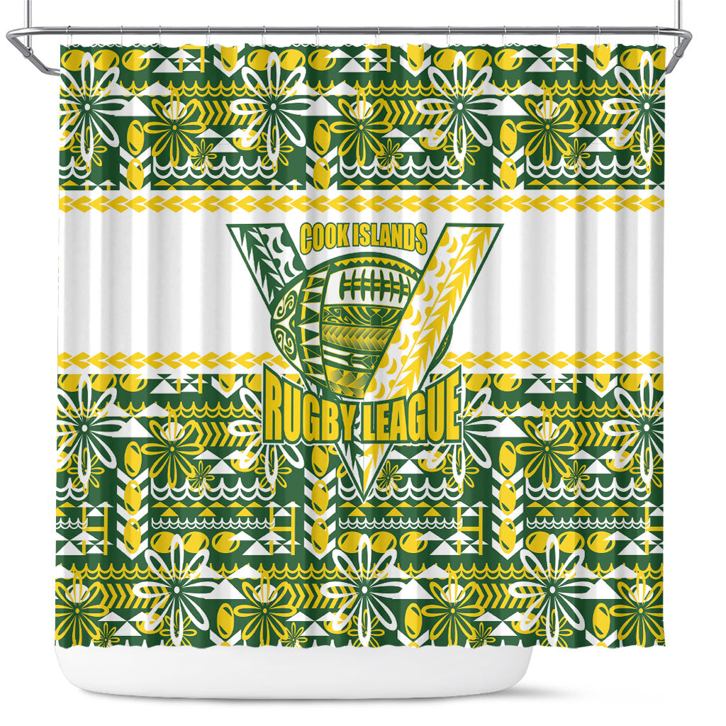 Cook Islands Island Floral Shower Curtain Green Traditional Kuki's Geometric Pattern LT9 Green - Polynesian Pride
