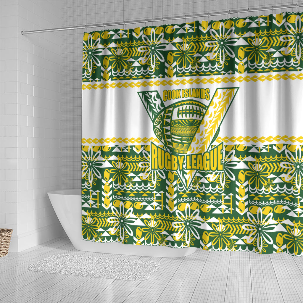 Cook Islands Island Floral Shower Curtain Green Traditional Kuki's Geometric Pattern LT9 - Polynesian Pride