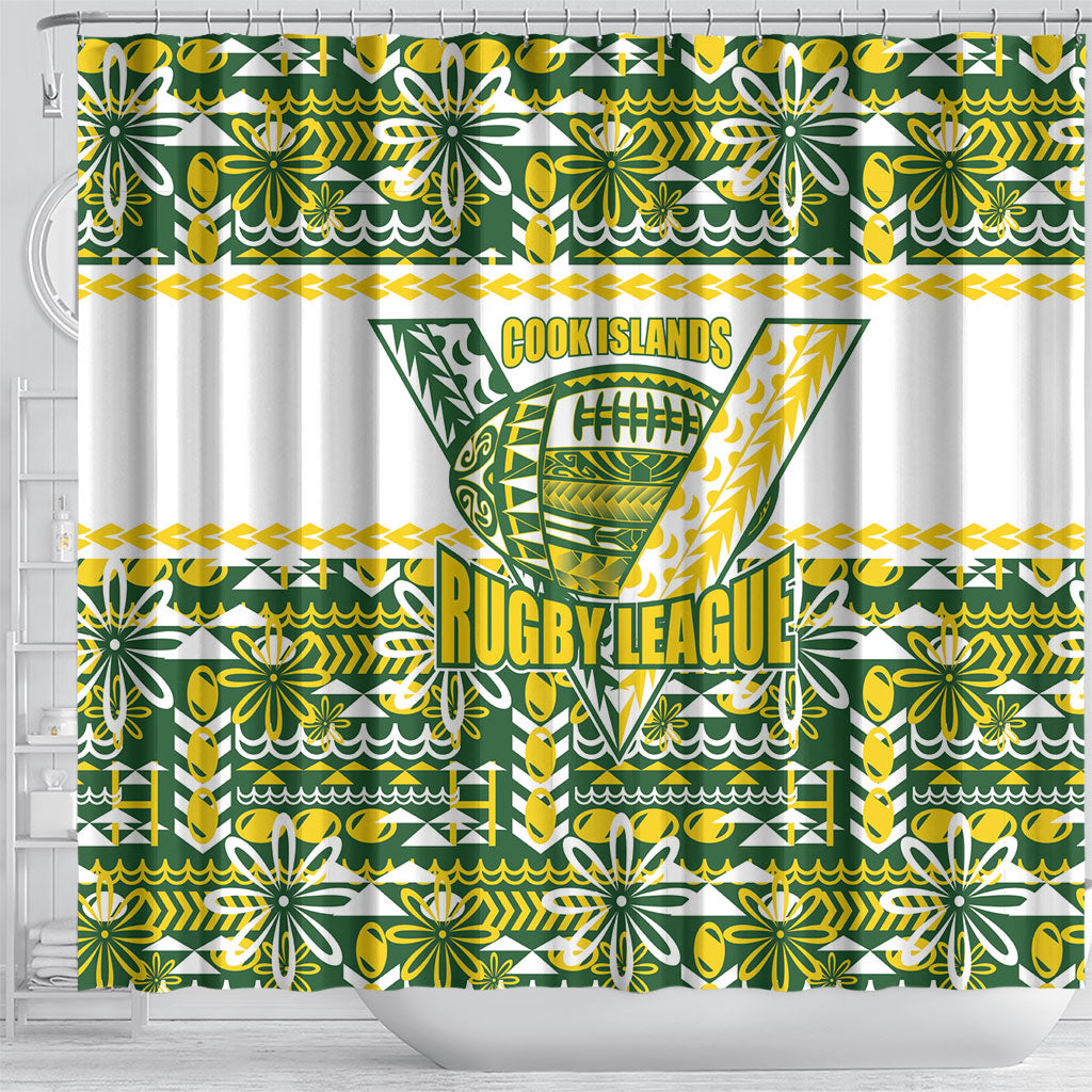 Cook Islands Island Floral Shower Curtain Green Traditional Kuki's Geometric Pattern LT9 - Polynesian Pride