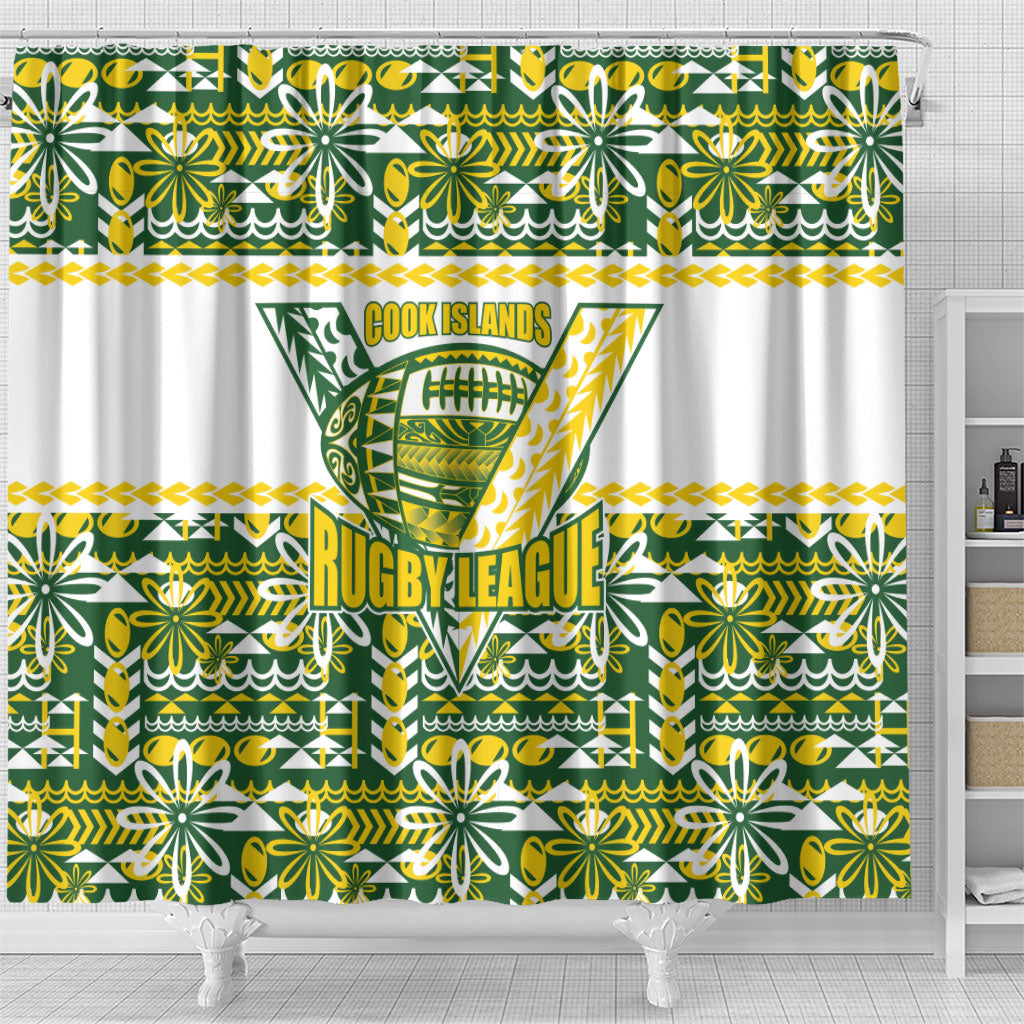 Cook Islands Island Floral Shower Curtain Green Traditional Kuki's Geometric Pattern LT9 - Polynesian Pride