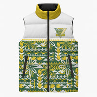 Cook Islands Island Floral Sleeveless Puffer Jacket Green Traditional Kuki's Geometric Pattern LT9 Unisex Green - Polynesian Pride