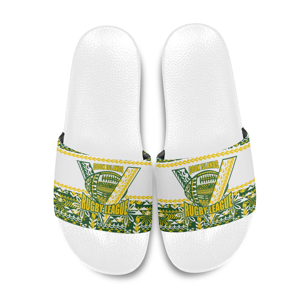 Cook Islands Island Floral Slide Sandals Green Traditional Kuki's Geometric Pattern LT9 Green - Polynesian Pride