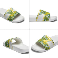 Cook Islands Island Floral Slide Sandals Green Traditional Kuki's Geometric Pattern LT9 - Polynesian Pride