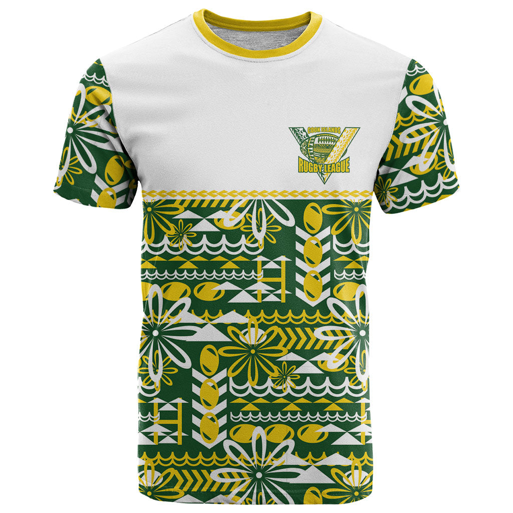 Cook Islands Island Floral T Shirt Green Traditional Kuki's Geometric Pattern LT9 Green - Polynesian Pride