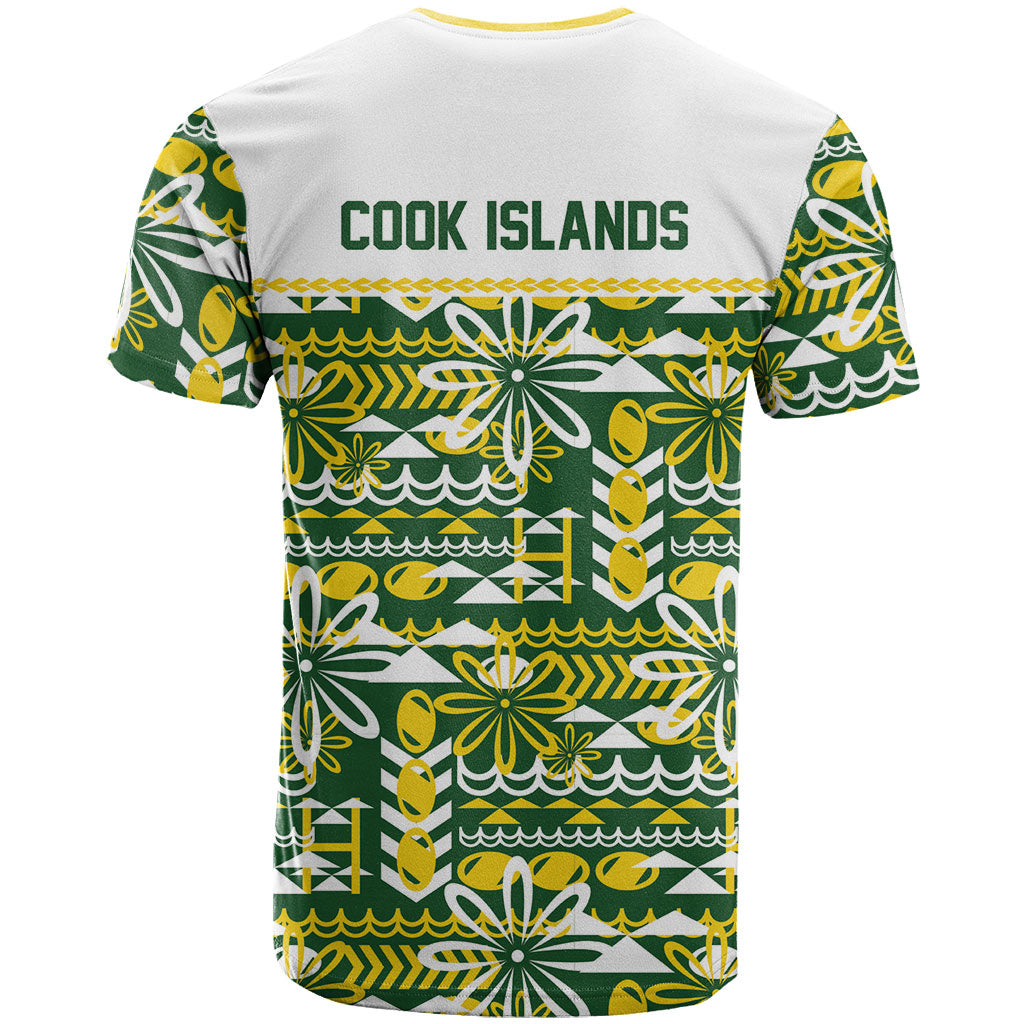 Cook Islands Island Floral T Shirt Green Traditional Kuki's Geometric Pattern LT9 - Polynesian Pride