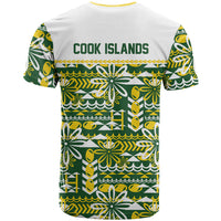 Cook Islands Island Floral T Shirt Green Traditional Kuki's Geometric Pattern LT9 - Polynesian Pride