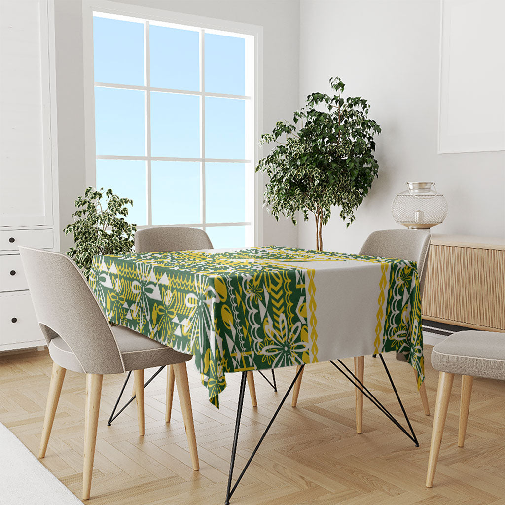 Cook Islands Island Floral Tablecloth Green Traditional Kuki's Geometric Pattern LT9 - Polynesian Pride