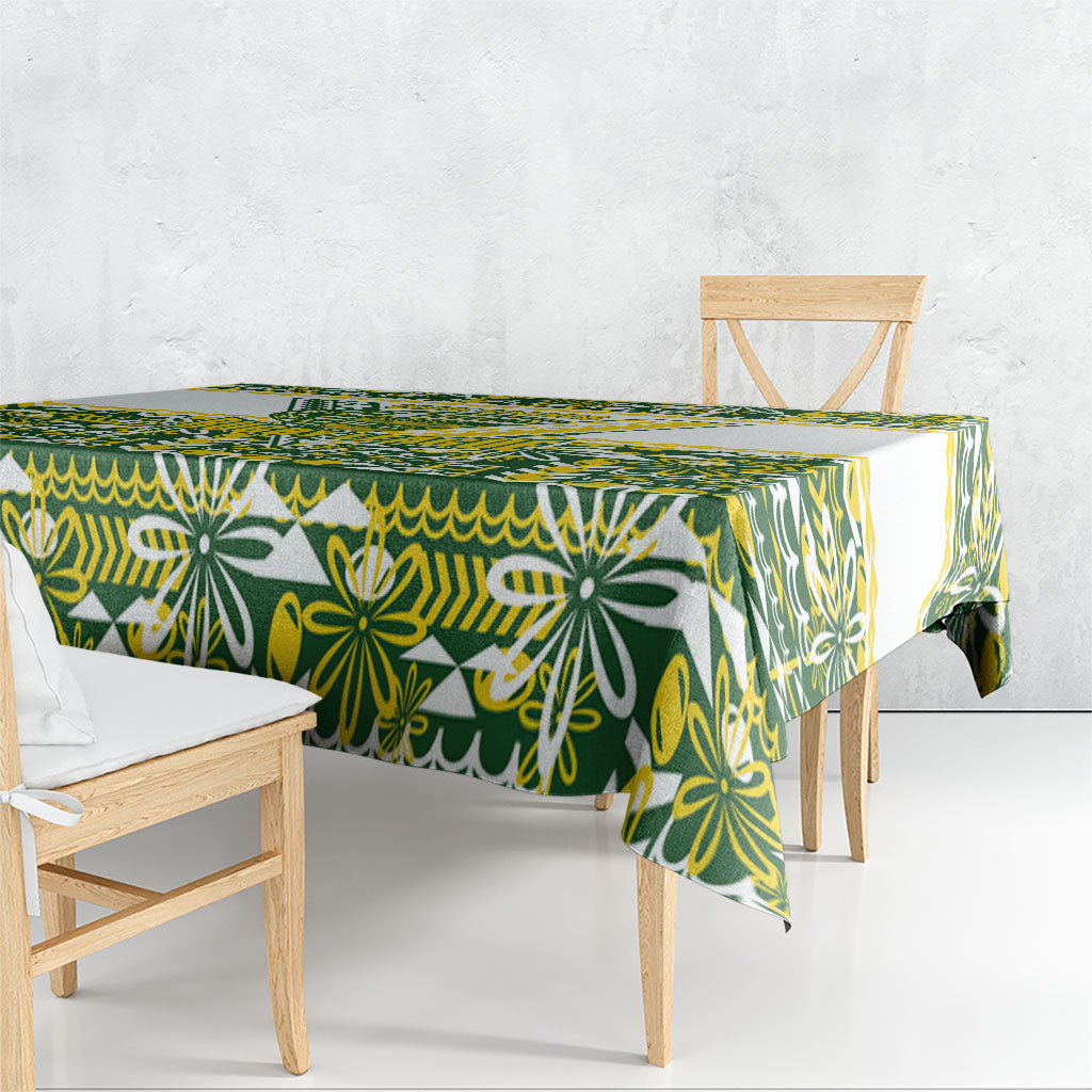 Cook Islands Island Floral Tablecloth Green Traditional Kuki's Geometric Pattern LT9 - Polynesian Pride