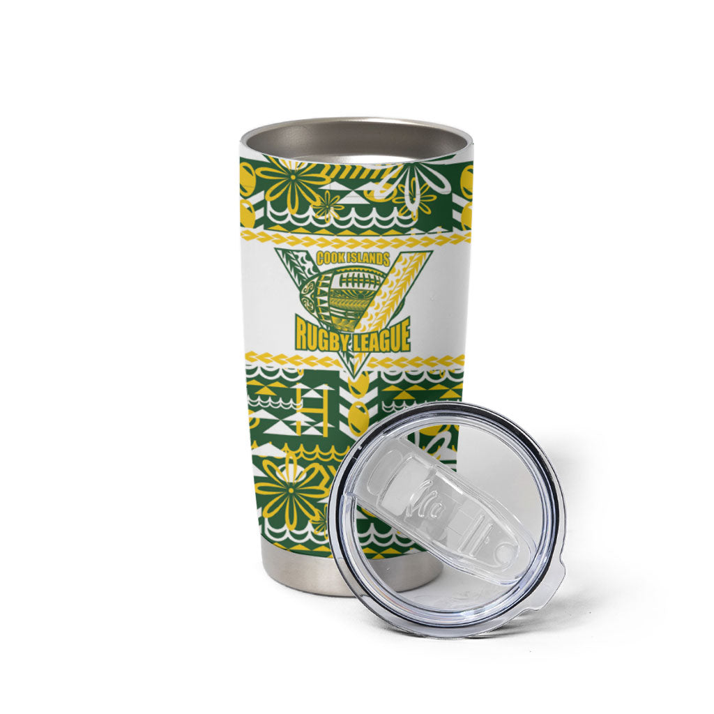 Cook Islands Island Floral Tumbler Cup Green Traditional Kuki's Geometric Pattern LT9 - Polynesian Pride