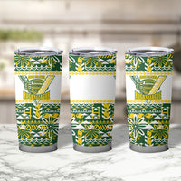 Cook Islands Island Floral Tumbler Cup Green Traditional Kuki's Geometric Pattern LT9 - Polynesian Pride