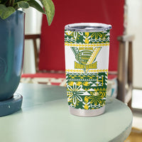 Cook Islands Island Floral Tumbler Cup Green Traditional Kuki's Geometric Pattern LT9 - Polynesian Pride