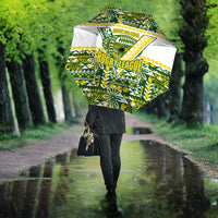 Cook Islands Island Floral Umbrella Green Traditional Kuki's Geometric Pattern LT9 - Polynesian Pride