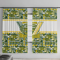 Cook Islands Island Floral Window Curtain Green Traditional Kuki's Geometric Pattern LT9 With Hooks Green - Polynesian Pride