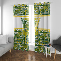 Cook Islands Island Floral Window Curtain Green Traditional Kuki's Geometric Pattern LT9 With Grommets Green - Polynesian Pride