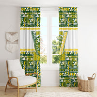Cook Islands Island Floral Window Curtain Green Traditional Kuki's Geometric Pattern LT9 - Polynesian Pride