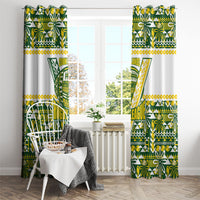 Cook Islands Island Floral Window Curtain Green Traditional Kuki's Geometric Pattern LT9 - Polynesian Pride