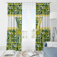 Cook Islands Island Floral Window Curtain Green Traditional Kuki's Geometric Pattern LT9 - Polynesian Pride