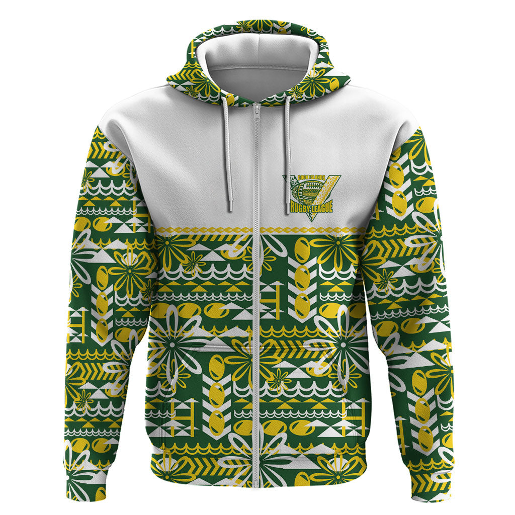 Cook Islands Island Floral Zip Hoodie Green Traditional Kuki's Geometric Pattern LT9 Zip Hoodie Green - Polynesian Pride