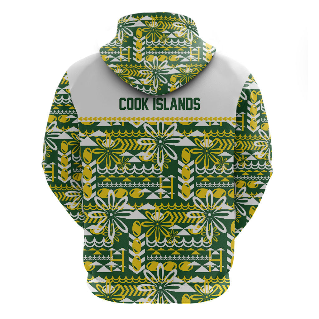 Cook Islands Island Floral Zip Hoodie Green Traditional Kuki's Geometric Pattern LT9 - Polynesian Pride