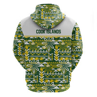 Cook Islands Island Floral Zip Hoodie Green Traditional Kuki's Geometric Pattern LT9 - Polynesian Pride