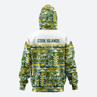 Cook Islands Island Floral Zip Hoodie Green Traditional Kuki's Geometric Pattern LT9 - Polynesian Pride