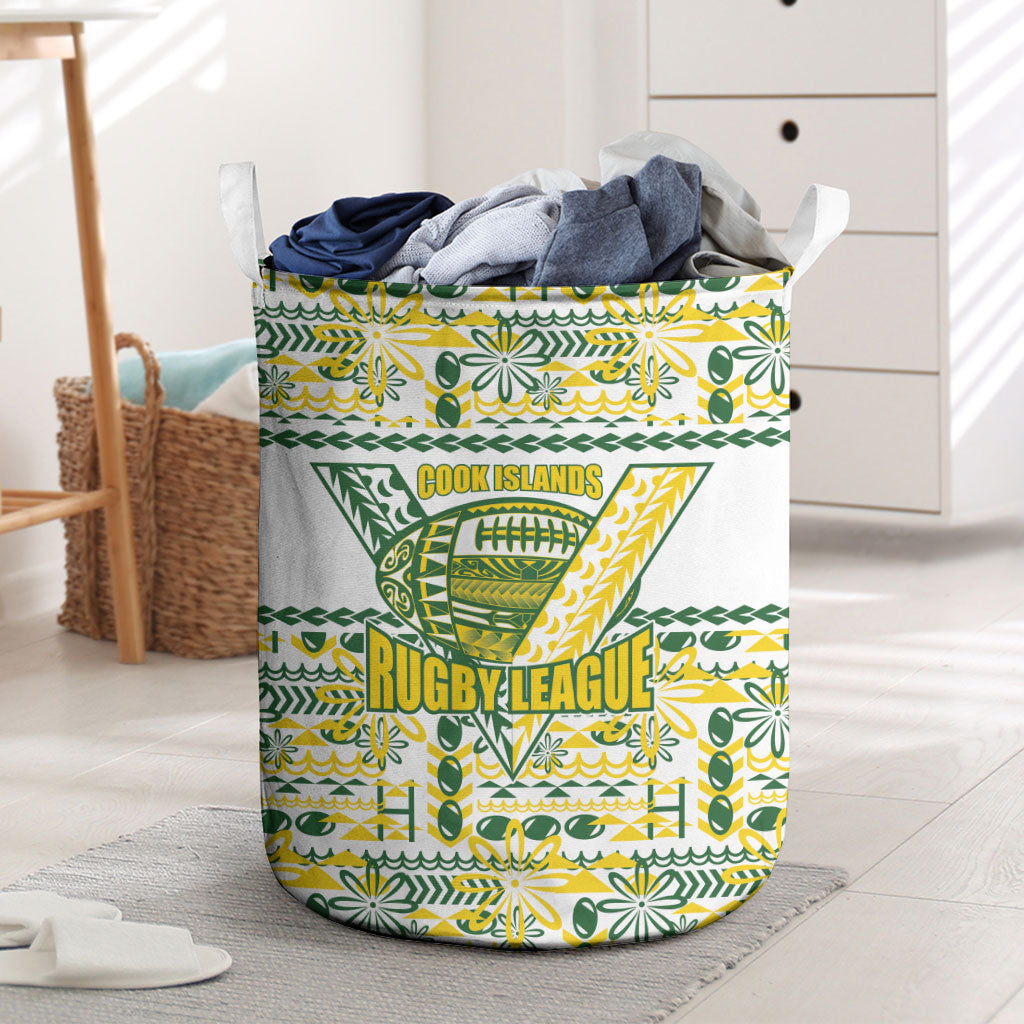Cook Islands Island Floral Laundry Basket White Traditional Kuki's Geometric Pattern LT9 White - Polynesian Pride