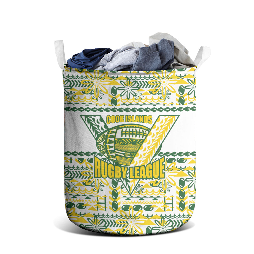 Cook Islands Island Floral Laundry Basket White Traditional Kuki's Geometric Pattern LT9 - Polynesian Pride