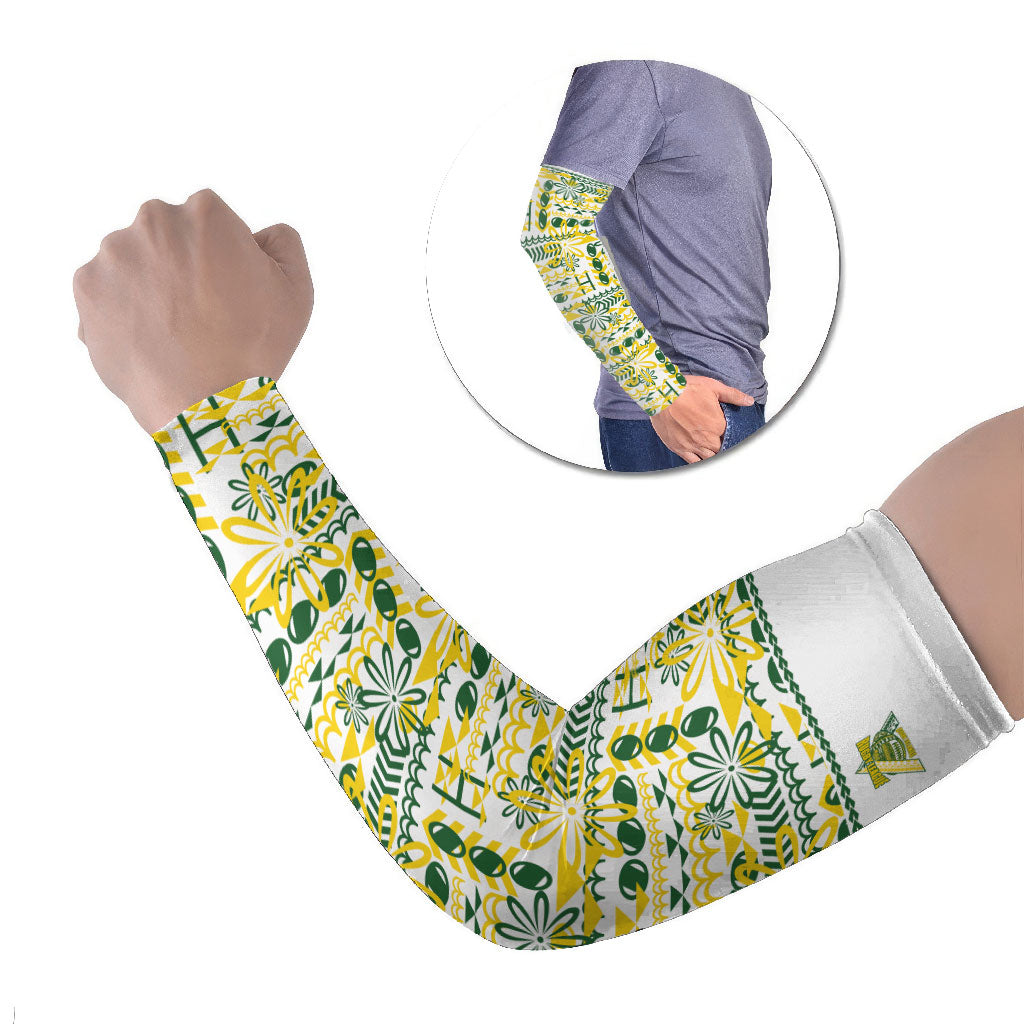 Cook Islands Island Floral Arm Sleeves White Traditional Kuki's Geometric Pattern LT9 Set of 2 White - Polynesian Pride