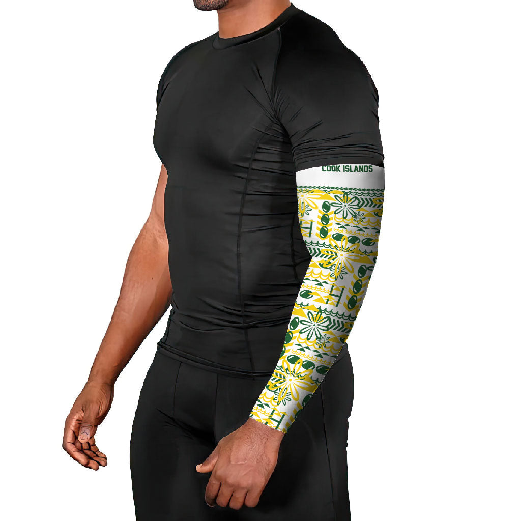 Cook Islands Island Floral Arm Sleeves White Traditional Kuki's Geometric Pattern LT9 - Polynesian Pride