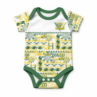 Cook Islands Island Floral Baby Onesie White Traditional Kuki's Geometric Pattern LT9 White - Polynesian Pride