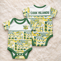 Cook Islands Island Floral Baby Onesie White Traditional Kuki's Geometric Pattern LT9 - Polynesian Pride