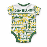 Cook Islands Island Floral Baby Onesie White Traditional Kuki's Geometric Pattern LT9 - Polynesian Pride