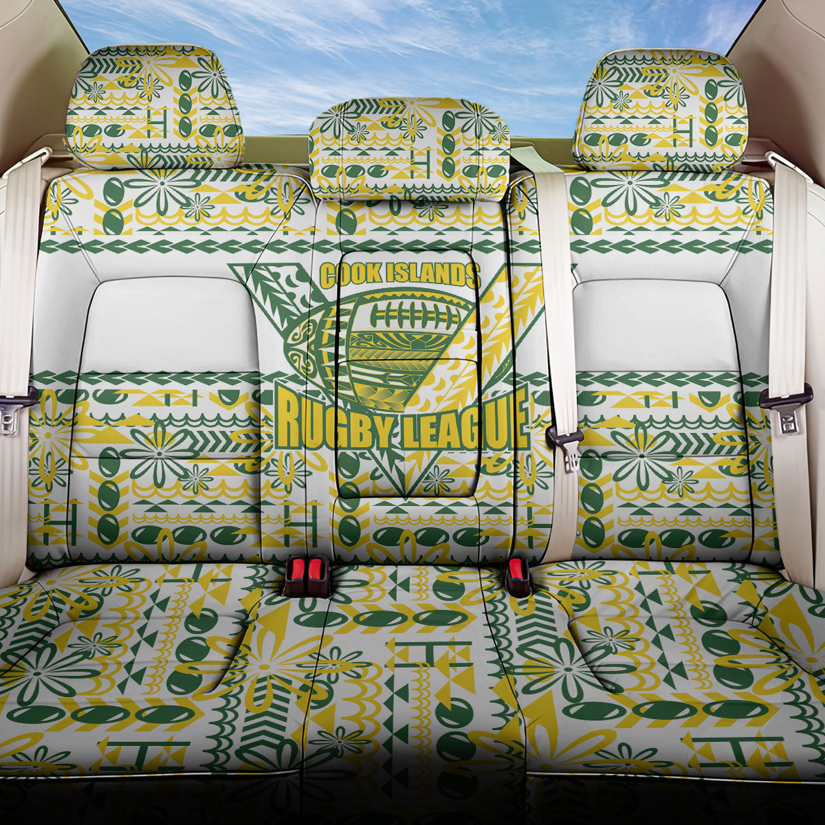 Cook Islands Island Floral Back Car Seat Cover White Traditional Kuki's Geometric Pattern LT9 One Size White - Polynesian Pride