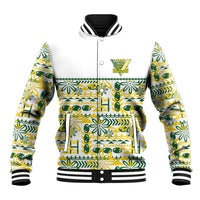 Cook Islands Island Floral Baseball Jacket White Traditional Kuki's Geometric Pattern LT9 Unisex White - Polynesian Pride
