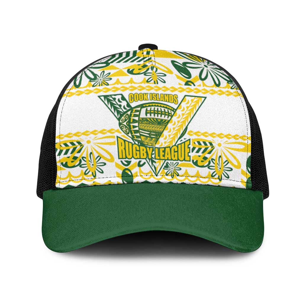 Cook Islands Island Floral Baseball Net Cap White Traditional Kuki's Geometric Pattern
