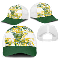 Cook Islands Island Floral Baseball Net Cap White Traditional Kuki's Geometric Pattern