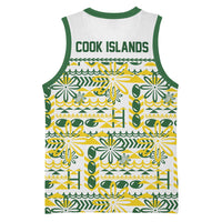 Cook Islands Island Floral Basketball Jersey White Traditional Kuki's Geometric Pattern LT9 - Polynesian Pride