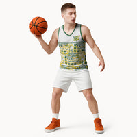 Cook Islands Island Floral Basketball Jersey White Traditional Kuki's Geometric Pattern LT9 - Polynesian Pride