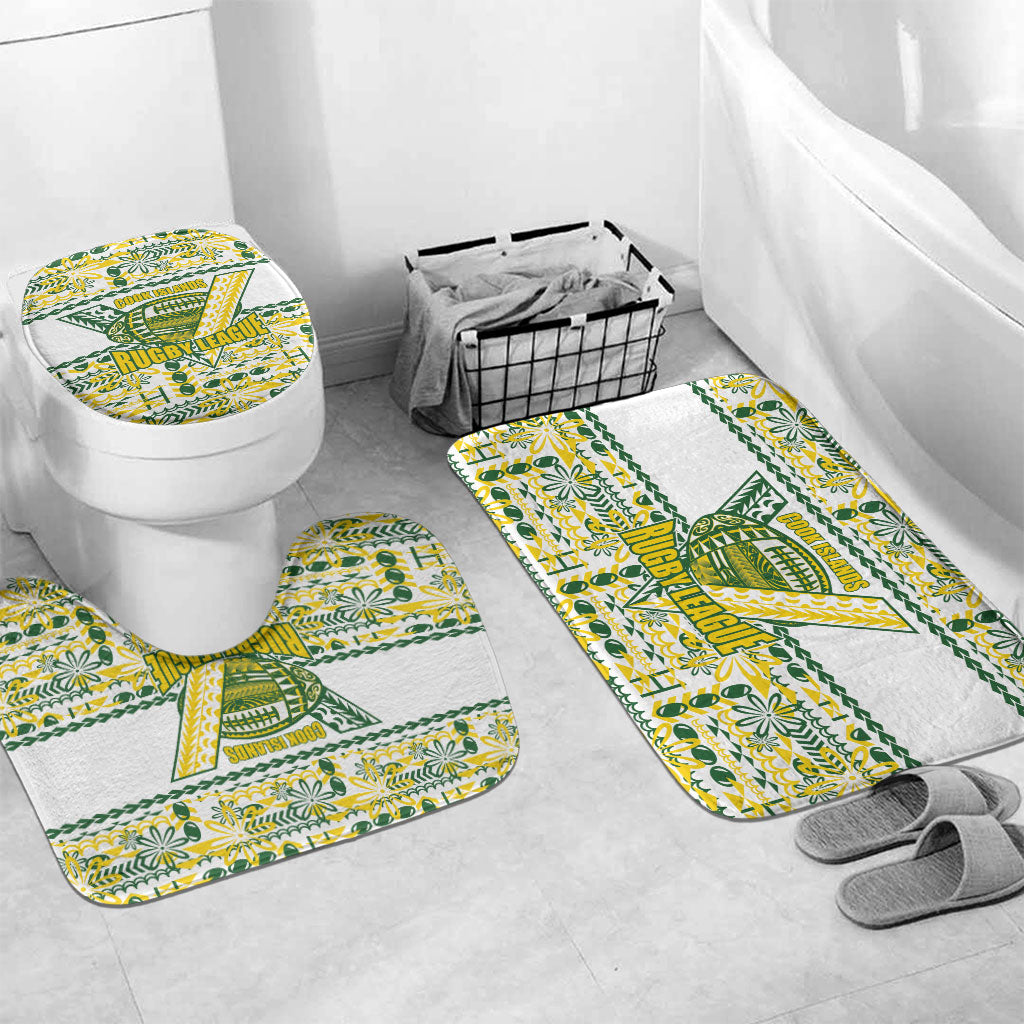 Cook Islands Island Floral Bathroom Set White Traditional Kuki's Geometric Pattern LT9 Mat Set Only (3 pcs) One Size White - Polynesian Pride