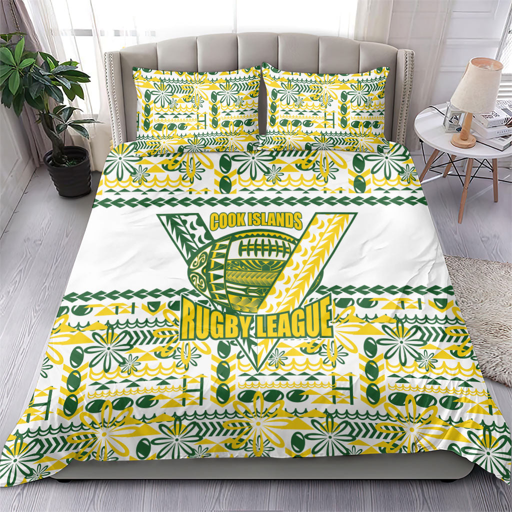 Cook Islands Island Floral Bedding Set White Traditional Kuki's Geometric Pattern LT9 - Polynesian Pride