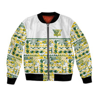 Cook Islands Island Floral Bomber Jacket White Traditional Kuki's Geometric Pattern LT9 Unisex White - Polynesian Pride